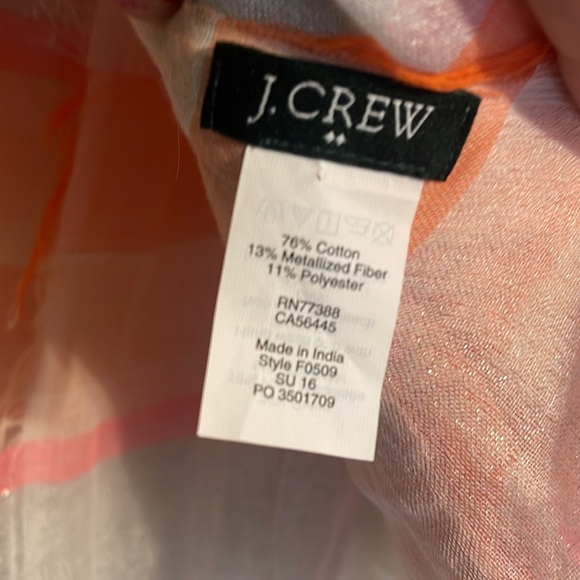 J Crew fringe scarf orange pink and white NWOT - Picture 3 of 6
